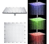 Pommeau de douche carré en laiton équipé d'un système LED activé par le flux qui affiche la température de l'eau grâce à la variation de couleur