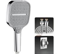 Pommeau de douche carré pressurisé avec sélecteur de cinq modes et technologie de débit turbocompressé pour éviter l'accumulation de calcaire en gris clair de luxe (H)
