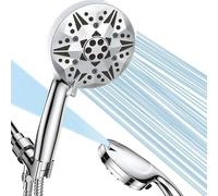 Pommeau de douche chromé haute pression avec filtre à main, 10 jets, tuyau et base en acier inoxydable de 152 cm, adoucisseur d'eau et filtre à billes pour eau dure et élimine le chlore.