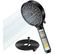 Pommeau de Douche Anti Calcaire avec Tuyau, Cobbe Pommeau de Douche avec 20 Étapes Filtre, Pommeau Douche Haute Pression avec 6 Types de Jets, Économie Deau Pommeau Douche Noir