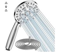 Cobbe Pommeau de douche avec tuyau - Économe en eau - 8 types de jet - Grande douche à effet pluie - Augmente la pression - Chromé