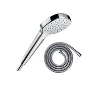 Pommeau de douche Croma Select E EcoSmart blanc/chromé + flexible de douche 1,60 m HANSGROHE Metaflex chromé