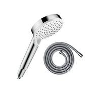 Pommeau de douche Crometta EcoSmart 2 jets blanc/chromé + flexible de douche 2 m HANSGROHE Metaflex chromé