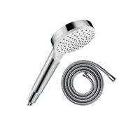 Pommeau de douche Crometta EcoSmart blanc/chromé + flexible de douche 1,25 m HANSGROHE Metaflex chromé