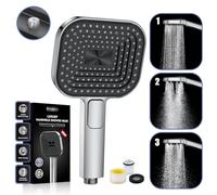 Pommeau de Douche Economie Deau, Anti Calcaire Douchette【Silicone de Qualité Alimentaire】【Économique 43% - 7,3 l/min】, Haute Pression, Douchette Grande 135 mm, 3 Modes de Jet, Chrome (sans tuyau)