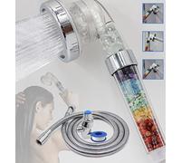 Pommeau de Douche en Cristal Chakra. Pierres Précieuses Naturelles. Cristaux de Énergie de Guérison. Purification de L'eau. Minéralisation. 7 Pierres. Filtrage. Pommeau de Douche + Tuyau + Support