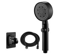 Pommeau de Douche et Tuyau d'économie d'eau Noir, 5 Modes de Douche Haute Pression réglables, arrêt à Une Touche, Massage de l'eau, Douche écologique, Accessoires de Salle de Bain (Couleur