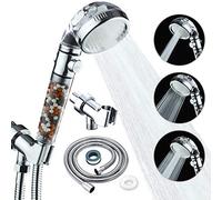 Pommeau de douche filtré avec perles purifiantes - Douchette à main haute pression 3 fonctions pour eau dure - Élimine le chlore et les impuretés, adoucit la peau/les cheveux - Interrupteur marche