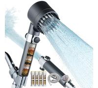 Pommeau de douche filtré haute pression avec 4 modes de pulvérisation, filtre à eau dure pour une peau et des cheveux plus doux, interrupteur de pause marche/arrêt, avec tuyau en acier inoxydable de