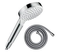 Pommeau de douche HANSGROHE Crometta EcoSmart blanc/chromé + flexible de douche 1,25 m HANSGROHE Metaflex chromé