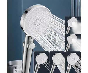 Pommeau de Douche Haute Pression, 12CM Grande Pomme de Douche Economie Deau avec Interrupteur de Stop, 5 Types de Jet Argent Douchette avec Filtre pour Bain SPA