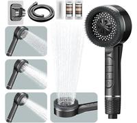 Pommeau de Douche Haute Pression, 4 Types de Jets avec Bouton D'arrêt D'eau Pommeau de Douche Anti Calcaire avec Tuyau Douche 1.5M et Support de Douche, pomme de douche Economie, Gris Foncé