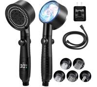 Pommeau de douche haute pression - 5 modes réglables Affichage LED température - Salle de bain - Tuyau inox 1 5m