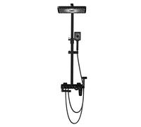 Pommeau de douche haute pression à effet pluie, température constante, combiné à 6 réglages, avec bras d'extension réglable en hauteur et en angle (blanc)