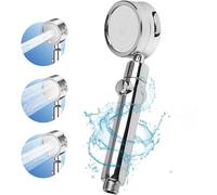 Pommeau de Douche Haute Pression avec Filtre - 3 Types de Jet - Amovible et Économe en eau - Arrêt à un Bouton - Anti-Calcaire - Rotation à 360° - Pour Salle de Bain et Douche - Chromé/Argenté