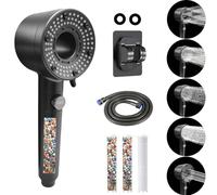 Pommeau de Douche Haute Pression avec Tuyau Douche 2M Pommeau de Douche Anti Calcaire avec Filtre en Coton PP 5 Modes de Douche Pomme de Duche Economie Deau