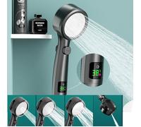 Pommeau de Douche Haute Pression LED, Douchette Affichage Température 4 Modes, Jet Réglable Économie d’Eau Noir
