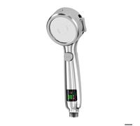 Pommeau de Douche Haute Pression LED, Douchette Affichage Température 4 Modes, Jet Réglable Économie d’Eau Argent