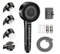 Pommeau de Douche Haute Pression, Pommeau De Douche Anti Calcaire Avec 4 Types De Jets, Pommeau de Duche Haute Pression avec Tuyau 1.5M et Support, Pommeau de douche avec Filtre Economie Deau