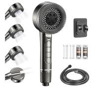 Pommeau de Douche Haute Pression, Pommeau De Douche Anti Calcaire Avec 4 Types De Jets, Pommeau de Duche Haute Pression avec Tuyau 1.5M et Support, Pommeau de douche avec Filtre Economie Deau