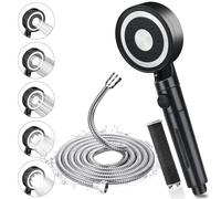 Pommeau de Douche Haute Pression, Pommeau de Douche avec Tuyau 2m en Acier Inoxydable 304, Pommeau Douche Économie d'Eau Anti Calcaire, Douchette Douche Filtrant avec 5 Modes de Jet, Chrome, Noir