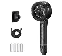 Pommeau de Douche Haute Pression,Pommeau de Douche Filtre Anti-Calcaire à Cartouche Remplaçable, avec Tuyau Douche 1.5M+4 Types de Jets Pommeau Douche Economie Deau avec Bouton D'arrêt D'eau, Gris