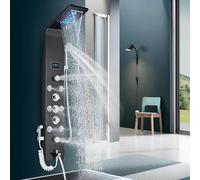 Pommeau de Douche Haute Pression, Pommeau de Duche Economie Deau avec Tuyau Douche 1.45M et Support de Douche, Pommeau Douche Anti Calcaire 4 Modes Réglables avec Bouton D'arrêt D'eau, Gris