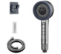 Pommeau de Douche Haute Pression, Pommeau de Duche Economie Deau avec Tuyau Douche 1.5M et Support de Douche, Pommeau de Douche Filtrant avec 4 Types de Jets, Pommeau de Douche économique