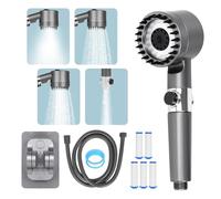 Pommeau de Douche Haute Pression, Pommeau de Duche Economie Deau avec Tuyau Douche 1.5M et Support de Douche, Haute Pression Filtre Douche 4 Types de Jets avec Bouton D'arrêt D'eau