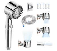 Pommeau de Douche Haute Pression, Pommeau de Duche Filtre, Douchettes Douche Salle de Bain 4 Modes Réglable, Douches à main avec 5 Filtre, Tuyau 2m Douchettes Économie Deau pour salles de bain
