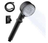 Pommeau de Douche Haute Pression, Pommeau de Duche haute pression avec tuyau 1.5M & Base, Douchette douche salle de bain avec 6 Modes de Jet, Bouton d'Arrêt Instantané, Noir