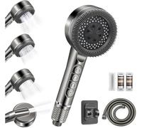Pommeau de Douche Haute Pression,Pommeau Douche Anti Calcaire, 3+1 Types de Jets avec Tuyau Douche 1.5M et Support de Douche, Pommeau de Douche Economie, pour l'eau dure, Gris