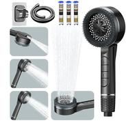 Pommeau de Douche Haute Pression, Pommeau Douche Anti Calcaire avec Tuyau 1.5M et Support de Douche, Pommeau de Douche Economie Deau 4 Types de Jets avec Bouton D'arrêt D'eau