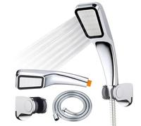 Pommeau de Douche Kit, Pommeau de Douche, Flexible en Acier Inoxydable de 1,5 m, Support Réglable, Surpresseur Eau Sous Pression à 300 Trous, Support à 37 Degrés - Pour Baignoire et Douche