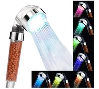 Pommeau de douche LED 7 couleurs, douchette transparente avec filtre ionique et pierre spa une pièce