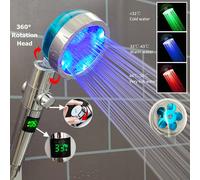 Pommeau de douche Led haute pression, bouton d'arrêt à une touche, écran d'affichage numérique, capteur de température de douche à main noir black holder
