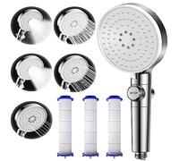 Pommeau de Douche Multifonction (Bouton Arrêt +5 Mode Jet Réglable), Pommeau de Douche avec 3 Filtres, Pommeau de Douche à Haute Pression Economie d’eau, Pression d'eau Bien Pour Se Laver Les Cheveux