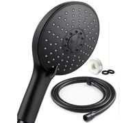 Pommeau de douche Neufly pour Salle de Bain - Grand pommeau de douche avec tuyau en acier inoxydable - Économe en eau - Augmentation de la pression - Chrome universel - 7 modes - Noir