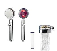 Pommeau de douche pivotant à 360°, économie d'eau, haute pression, turbo, hélice, avec ventilateur, filtre intégré, accessoires de salle de bain(Red)