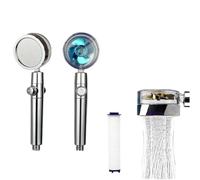 Pommeau de douche pivotant à 360°, économie d'eau, haute pression, turbo, hélice, avec ventilateur, filtre intégré, accessoires de salle de bain(Blue)