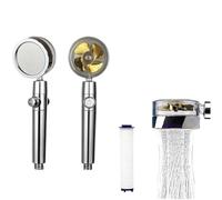 Pommeau de douche pivotant à 360°, économie d'eau, haute pression, turbo, hélice, avec ventilateur, filtre intégré, accessoires de salle de bain(Yellow)