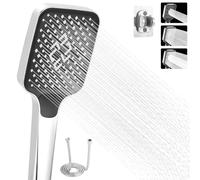 Pommeau de Douche, Pommeau de Douche Haute Pression 3 Modes, Douchette Douche Salle de Bain, Pommeau de Douche Economie Deau, Pommeau Douche, Grand Douchette Douche avec Tuyau et Socle (Argent)