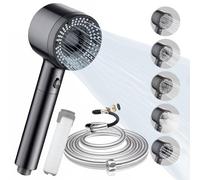Pommeau de Douche, Pommeau Douche Haute Pression avec Tuyau 2M, 5 Modes Réglables Douchette Douche Salle de Bain, Anti Calcaire Pomme Douche Economie D'eau avec Filtre & Bouton Pause, Gris