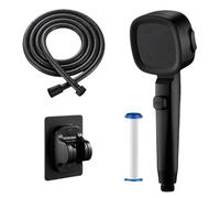 Pommeau de douche pour camping-car, avec tuyau, 3 types de jet, haute pression, économie d'eau, avec interrupteur marche/arrêt, pour caravane, camping, mobil-home, en acier inoxydable, 1,5 m (Noir)