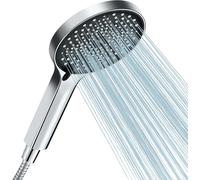 Pommeau de douche rafraîchissant d'été Cobbe avec flexible, grand modèle effet pluie à pression renforcée, 3 modes de jet, économie d'eau, finition noir/chrome