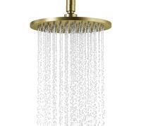 Pommeau de douche rond en or brossé de 20,3 cm (8"), douche à effet pluie, réglable à 360°, buse anti-calcaire, acier inoxydable, facile à installer et à nettoyer