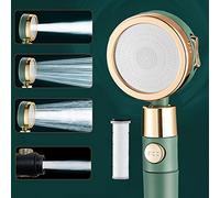 Pommeau de Douche, Woukksy Economie Deau Pommeau Douche Anti Calcaire, Haute Pression Douchette Douche Salle de Bain avec 3 + 1 Modes et Filtre, Arrêt de L'eau à Une Clé- ABS - Noir Mat (Vert)