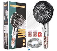 Pommeau de Duche avec Tuyau 1.48M, Pommeau de Douche Haute Pression, Filtration Ionique, 5 Modes de Jet, Pommeau et Tuyau Design, Accessoire de Salle de Bain Chic et Performant(noirs)