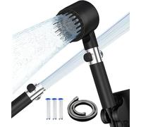 Pommeau de Duche avec tuyau 1,5M, Pommeau de Douche Anti calcaire avec Filtre, Pommeau de Douche Haute Pression Economie Deau avec 4 types de jets, douchette douche salle de bain Avec massage, Noir