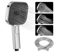 Pommeau de Duche avec tuyau 1,5m，Pommeau de Douche Economie Deau,Grand Pommeau De Douche (⌀135mm), Pommeau de Douche Anti calcaire Grand, Avec 3 Types De Jet, Chromé.